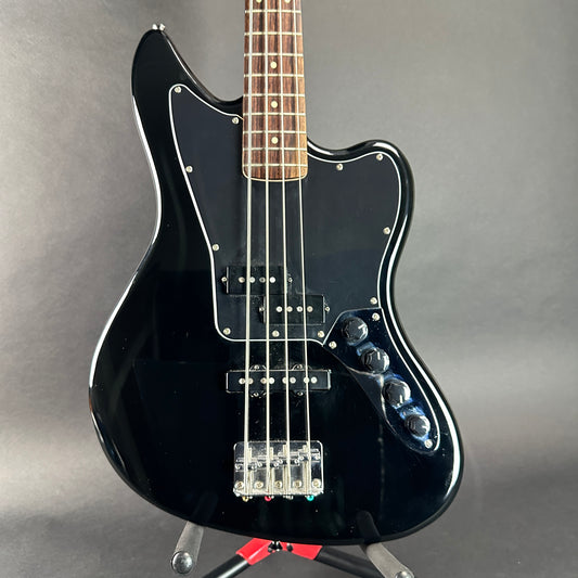 Front of Used Squier Jaguar Bass Black.