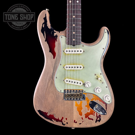 Front of body of Fender Rory Gallagher Signature Stratocaster Relic Rosewood Fingerboard 3-Color Sunburst.