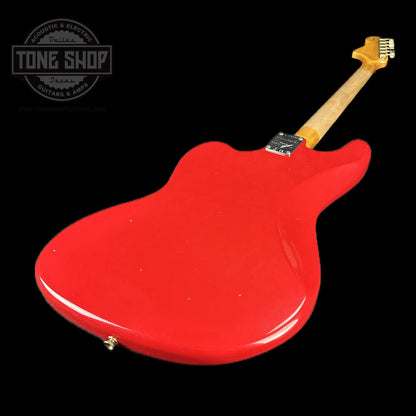 Back angle of Fender Custom Shop Limited Edition Bass VI Journeyman Relic Aged Dakota Red.