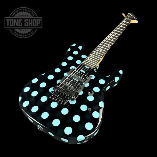 Front angle of Used Kramer Night Swan Blue Polka Dots.