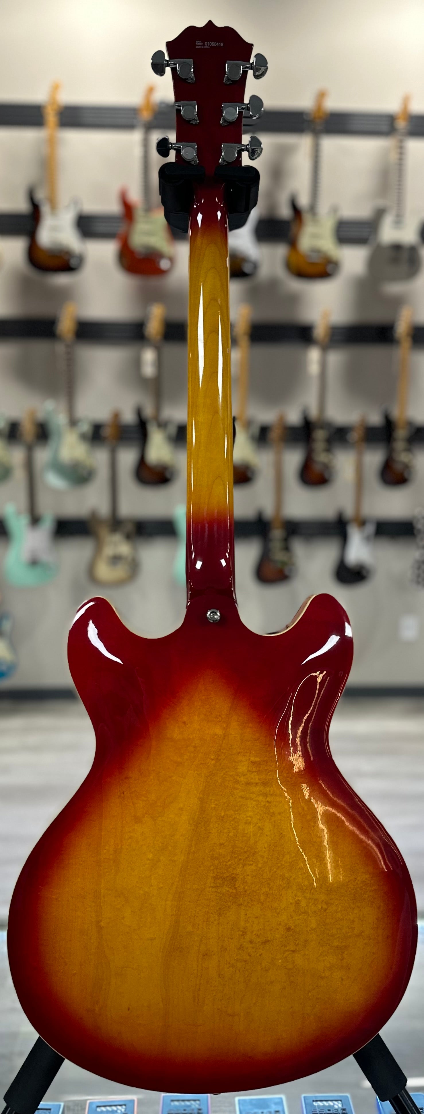 Full back of Used Tradition Semi-Hollow Cherry Burst w/case TSS4045