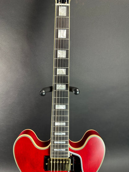Fretboard of Used Epiphone "Inspired by Gibson" Custom 1959 ES-355 Cherry Red.