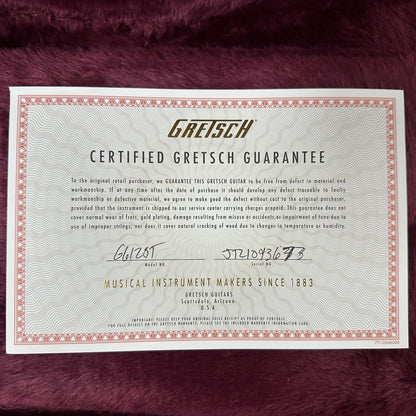 Certificate of authenticity for Used Gretsch G6128T-53 Duo Jet Black.