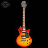 Full frontal of sed 2013 Gibson Les Paul Studio Plus Cherry Burst.