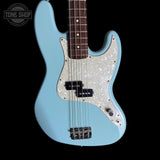 Front of Used 2001 Fender Mark Hoppus Artist Jazz Bass Daphne Blue TSS7698.