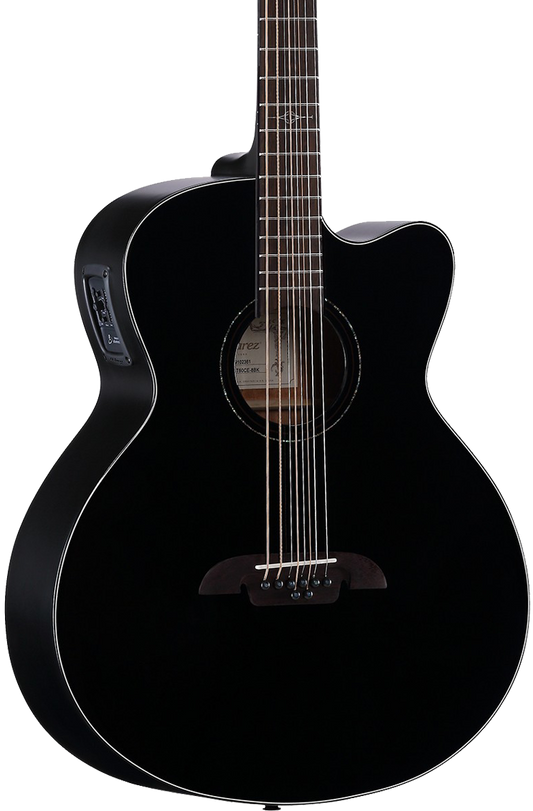 Front of Alvarez Artist ABT60CE-8BK Baritone 8-String Acoustic Electric w/Cutaway Black.