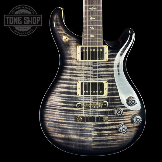 Front of body of PRS McCarty 594 Flame Maple 10 top Charcoal Burst.