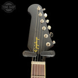 Headstock of Used 2025 Epiphone Firebird Wine Red TSS7677.