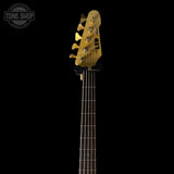 Headstock of Used ESP LTD Deluxe J-1005 5-String Bass Quilted Natural.