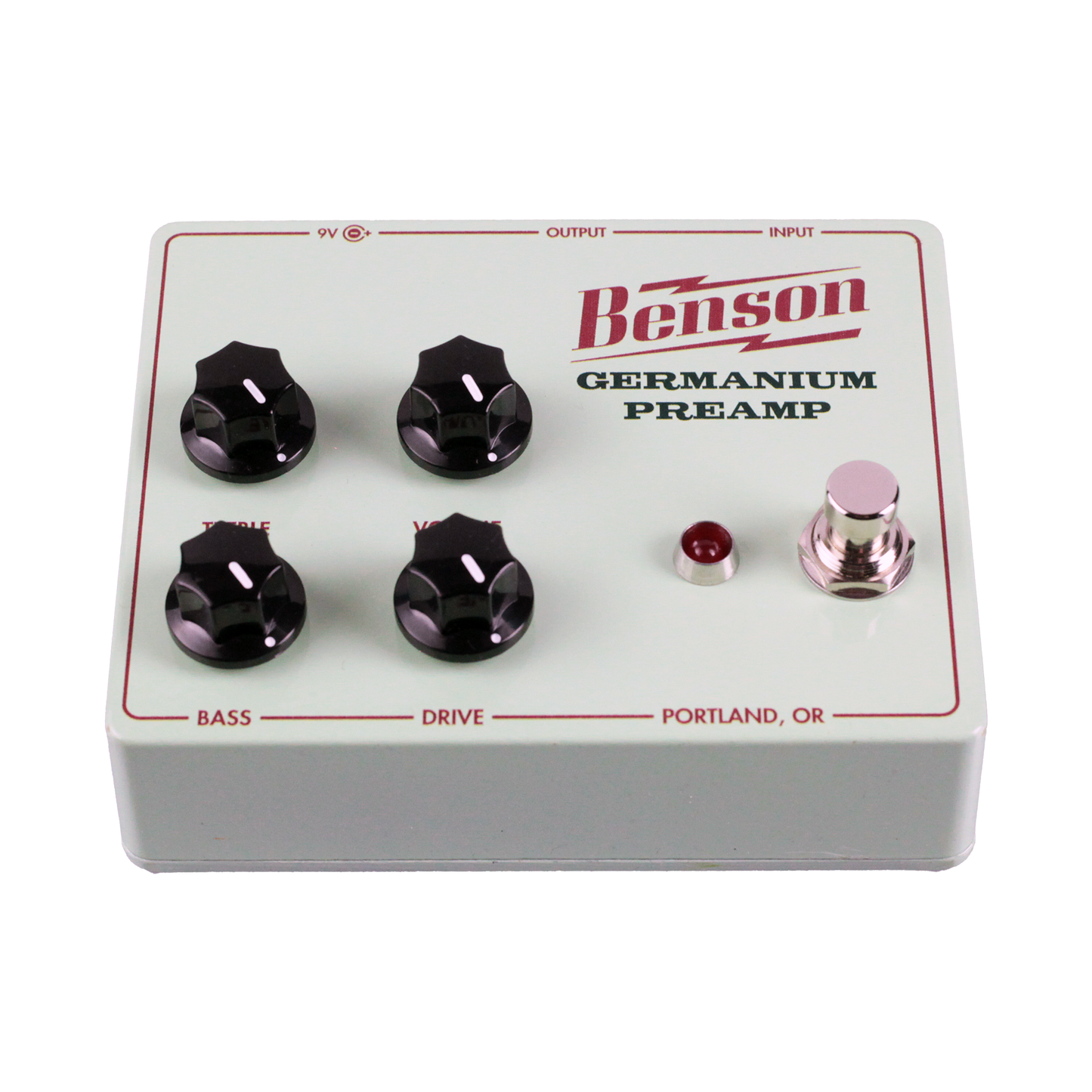 Front angle of Benson Amps Germanium Preamp Pedal.