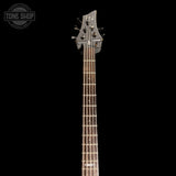 Headstock of Used 2004 ESP LTD B-105 5-String Bass Metallic Red.