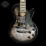 Front of Used 2025 Gibson Les Paul Studio Session Trans Ebony Burst.