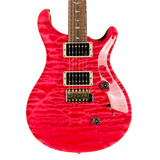 Red electric guitar with a white pickguard on a white background