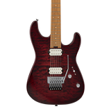 Front of Charvel Pro-Mod Plus San Dimas Style 1 HH FR Carmalized Maple Sangria Burst.