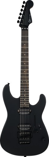 Full frontal of Charvel Pro-Mod Plus San Dimas Style 1 HH FR Ebony Scorched Earth.