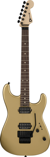 Full frontal of Charvel Pro-Mod San Dimas Style 1 HH FR RW Pharaohs Gold.