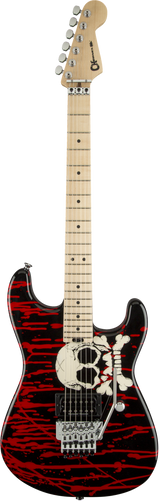 Full frontal of Charvel Pro Mod San Dimas Warren Demartini Sig Blood and Skulls.