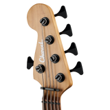 Headstock of Charvel Sleep Token III Signature Pro-Mod San Dimas Bass V Caramelized Maple Black.