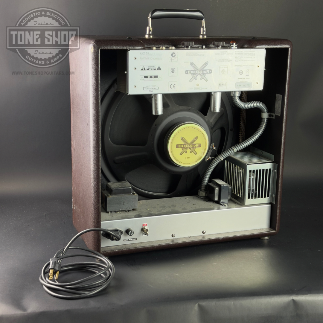 Back of Used Fender Excelsior 12w 1x15 Guitar Combo Amp.