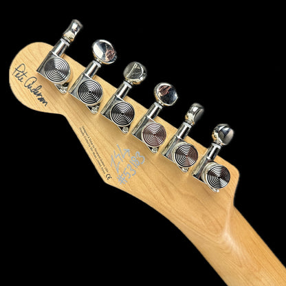 Back of headstock of Reverend Pete Anderson Eastsider T "E" Natural Satin Korina Tone Shop Exclusive.