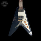 Front of Used 2002 Epiphone 58 Reissue Flying V Black.