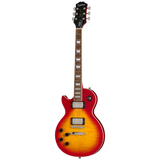 Full frontal of Epiphone Les Paul Tribute Plus LH Heritage Cherry Sunburst.