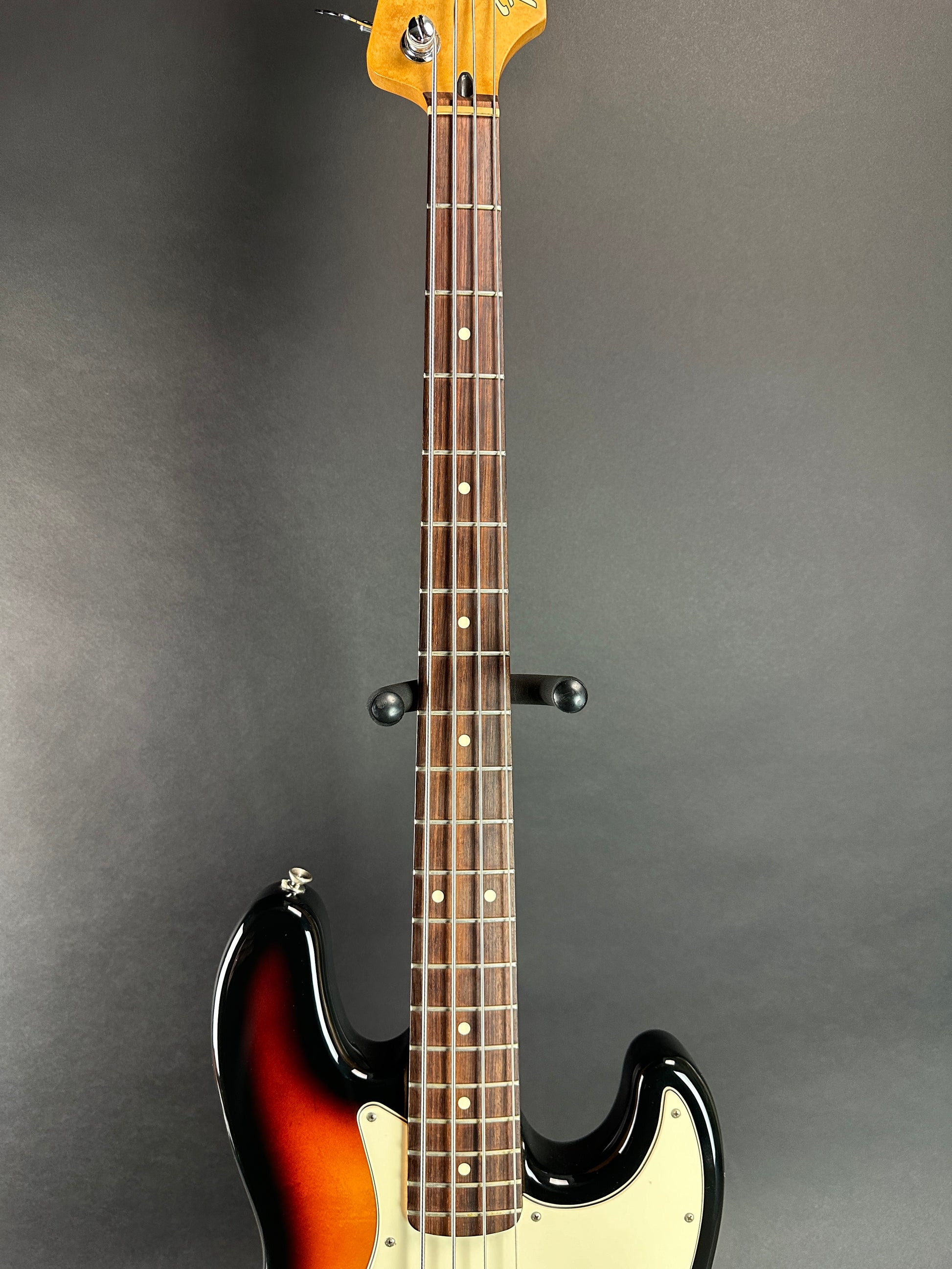 Fretboard of Used Fender Jazz Bass MIM Sunburst.