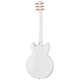 Back of Epiphone Inspired by Gibson Custom Alex Lifeson 1976 ES-355 Reissue Alpine White.
