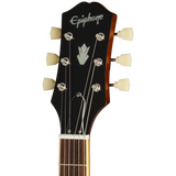 Headstock of Epiphone ES-335 Left Handed Vintage Sunburst.