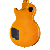 Orange electric guitar on a white background