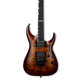 Front of ESP E-II Horizon FR-II Tiger Eye Sunburst.