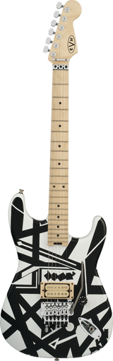 Full frontal of EVH EVH Striped Series Shapes Maple White and Black.