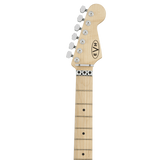 Headstock of EVH EVH Striped Series Shapes Maple White and Black.