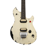 Front of EVH Limited Edition Wolfgang Special Striped Series Ebony Distressed Ivory.
