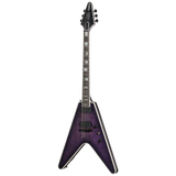Full frontal of Epiphone Prophecy Flying V Orchid Bloom Satin.