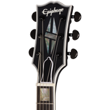 Headstock of Epiphone Prophecy Les Paul Baritone Obsidian Storm Satin.