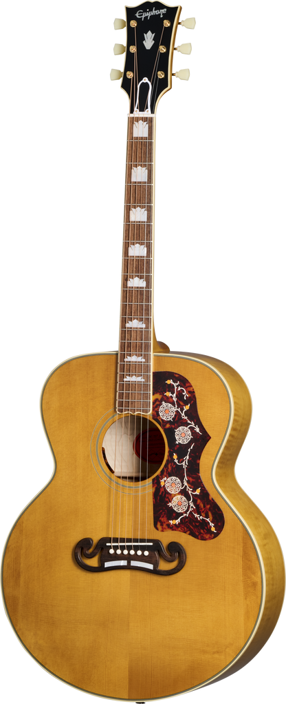 Full frontal of Epiphone 1957 SJ-200 Antique Natural.
