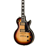 Front of Epiphone Inspired by Gibson Custom Les Paul Custom Sedona Burst.