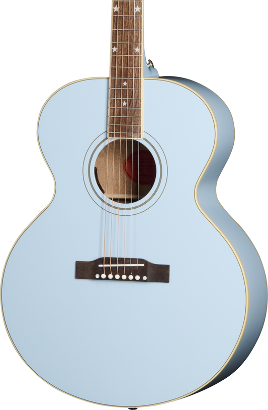 Front of Epiphone J-180 LS Frost Blue.