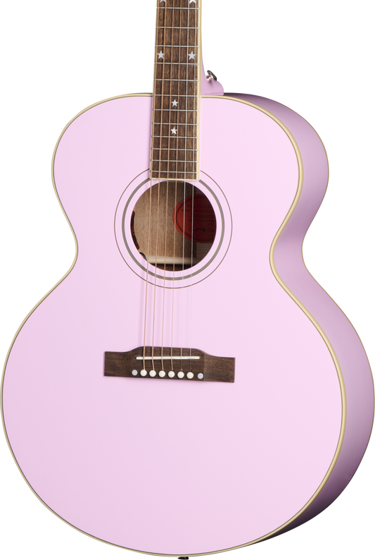 Front of Epiphone J-180 LS Pink.