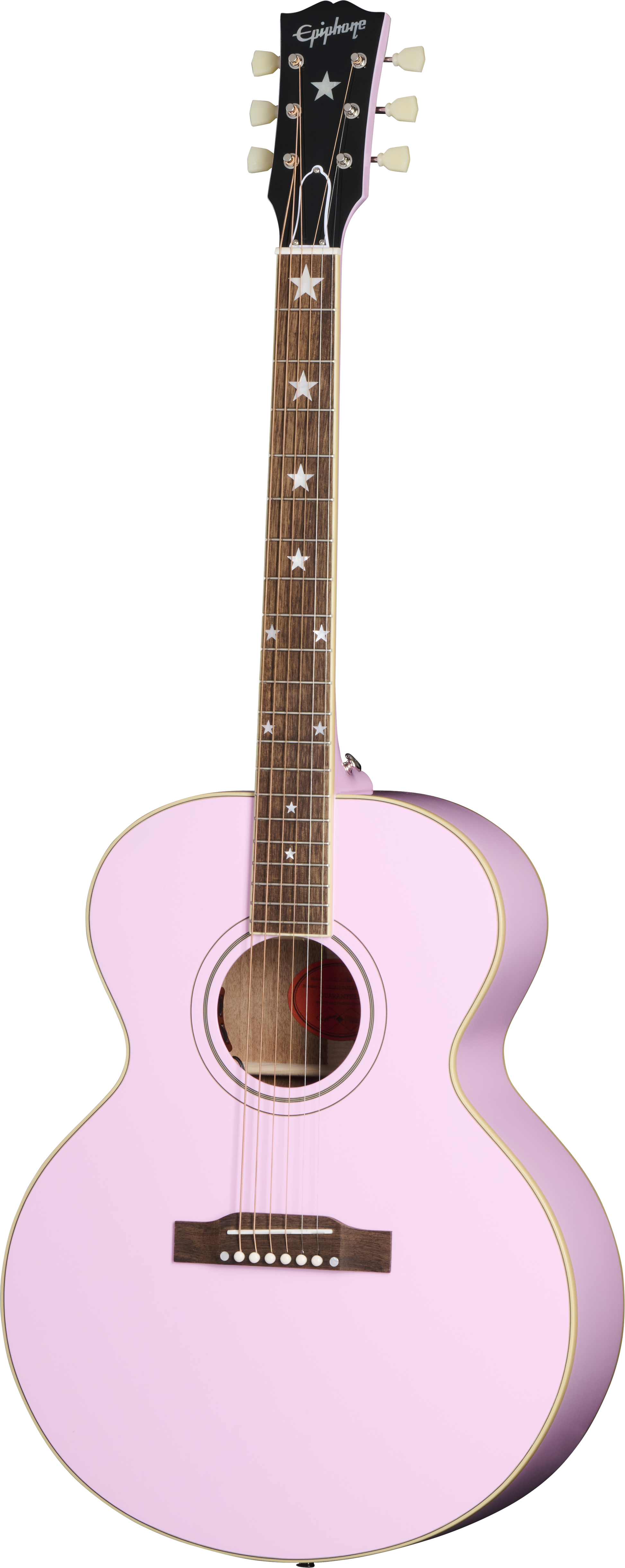 Full frontal of Epiphone J-180 LS Pink.