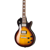 Front of Epiphone Les Paul Tribute Plus Vintage Sunburst.