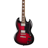 Front of Epiphone SG Tribute Plus Cherry Burst.