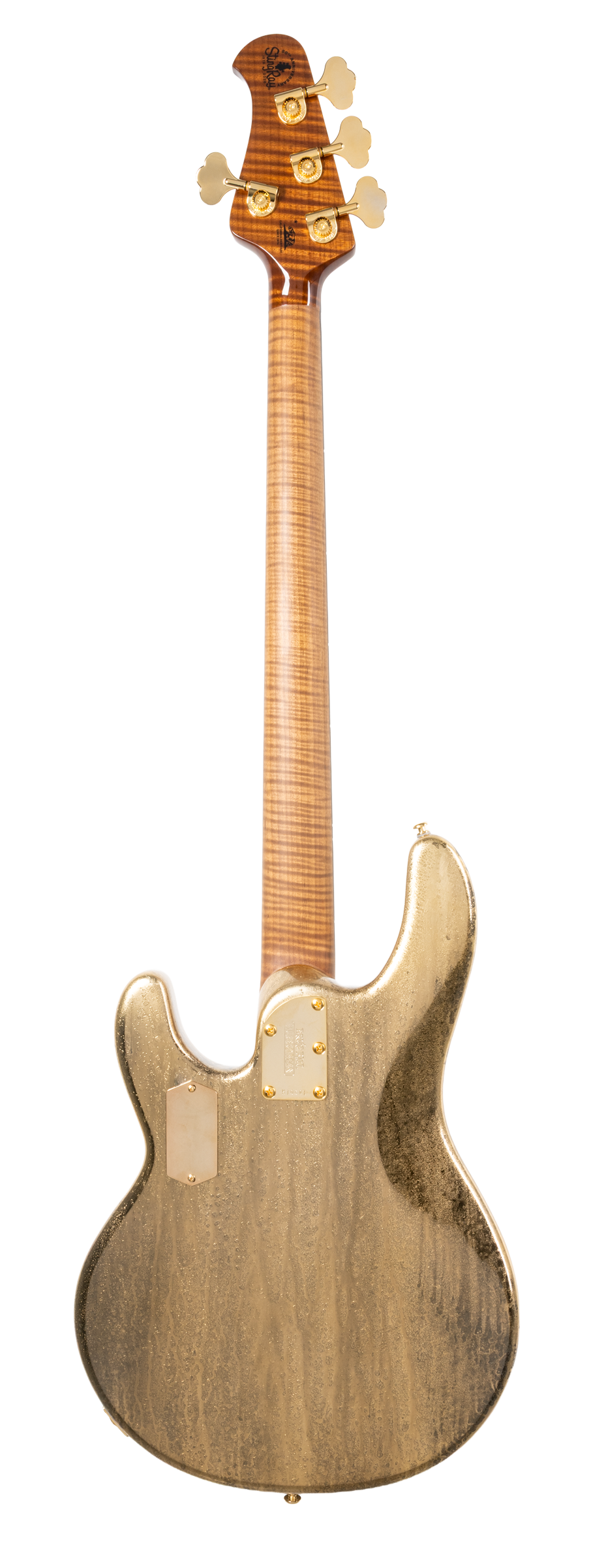 Back of Ernie Ball Music Man 50th Anniversary StingRay Molten Gold EB.