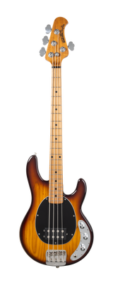 Full frontal of Ernie Ball Music Man Short Scale StingRay Tobacco Burst.