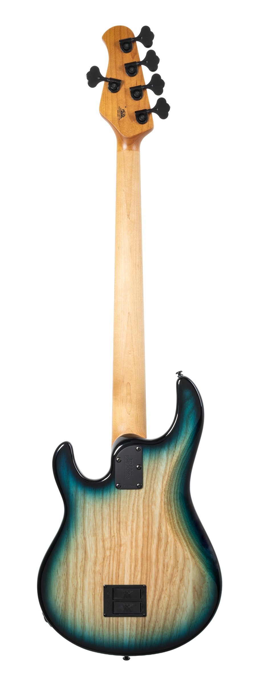 Back of Ernie Ball Music Man StingRay Special 5 HH Mean Blue Burst EB.