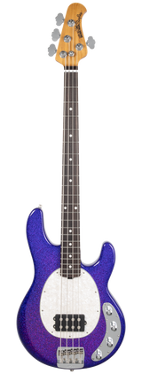 Full frontal of Ernie Ball Music Man StingRay Special Violet Sparkle Burst RW.