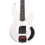 Front of Ernie Ball Tim Commerford Stingray Passive Fight Night White.