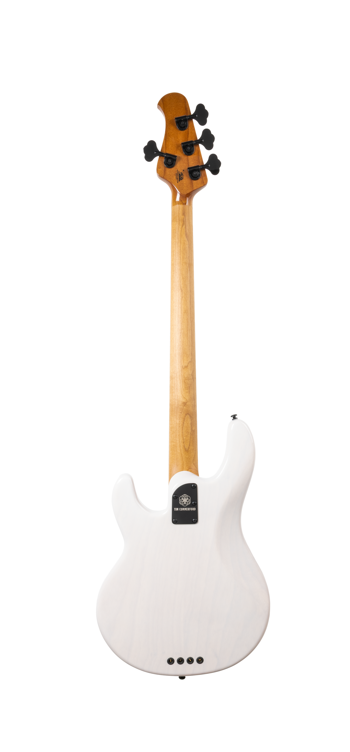 Back of Ernie Ball Tim Commerford Stingray Passive Fight Night White.