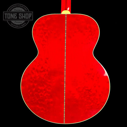 Back of body of Gibson Custom Shop M2M SJ-200 Original Cherry Quilt back and sides.